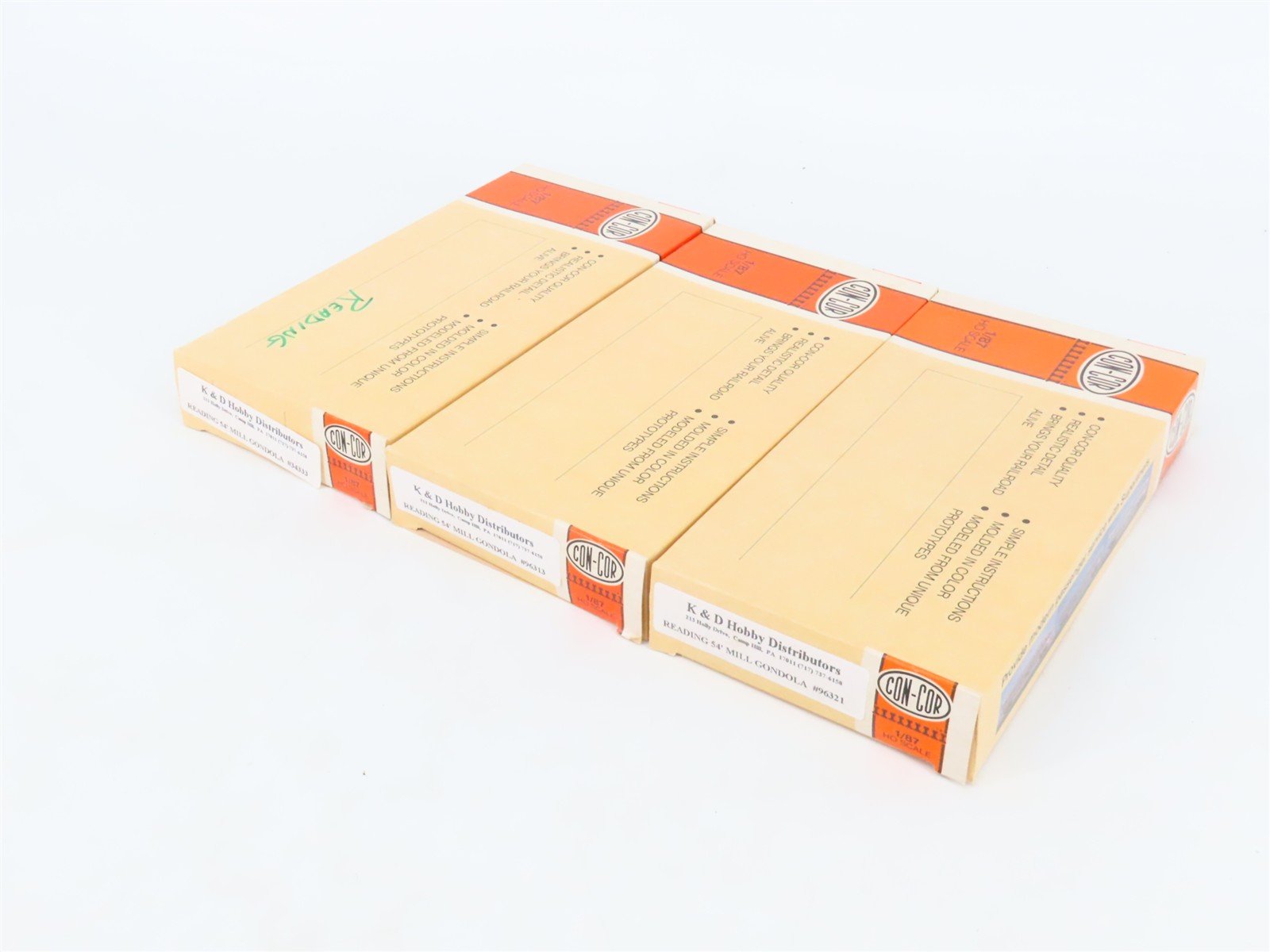 LOT of 3 HO Con-Cor K&D Hobby Distributors Kits RDG Reading 54' Mill Gondolas