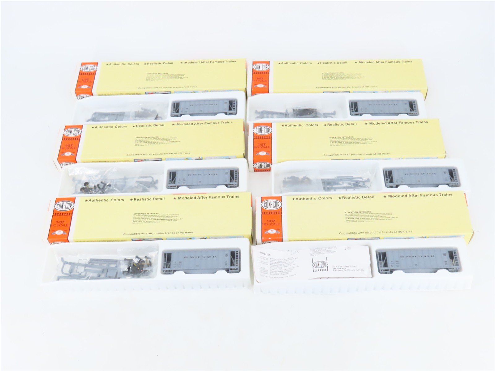 LOT of 6 HO Scale Con-Cor Kits PRR Pennsylvania Railroad 40' Airslide Hoppers