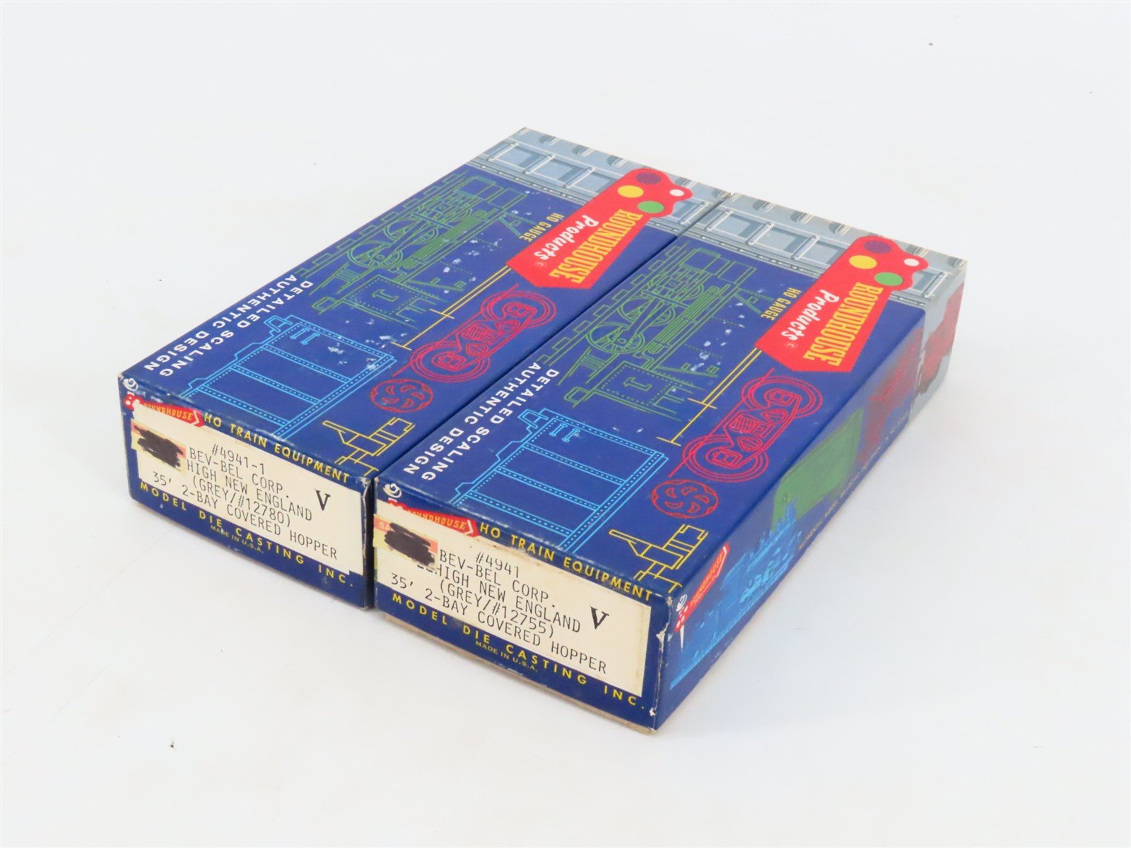 LOT of 2 HO Roundhouse Bev-Bel MDC Kits LNE Lehigh New England 35' 2-Bay Hoppers