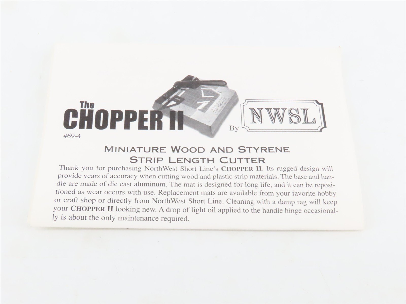 NorthWest Short Line NWSL Tool 69-4 The Chopper II + X-Acto Cutting Mat