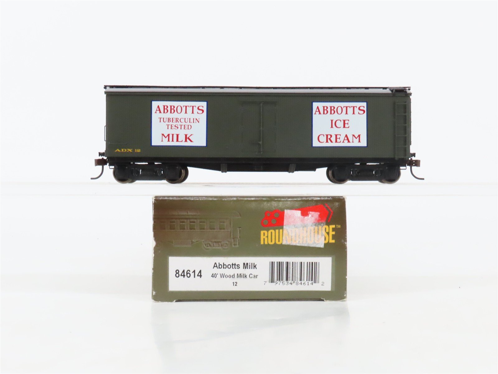 HO Scale Roundhouse 84614 ADX Abbotts Milk & Ice Cream 40' Wood Milk Car #12