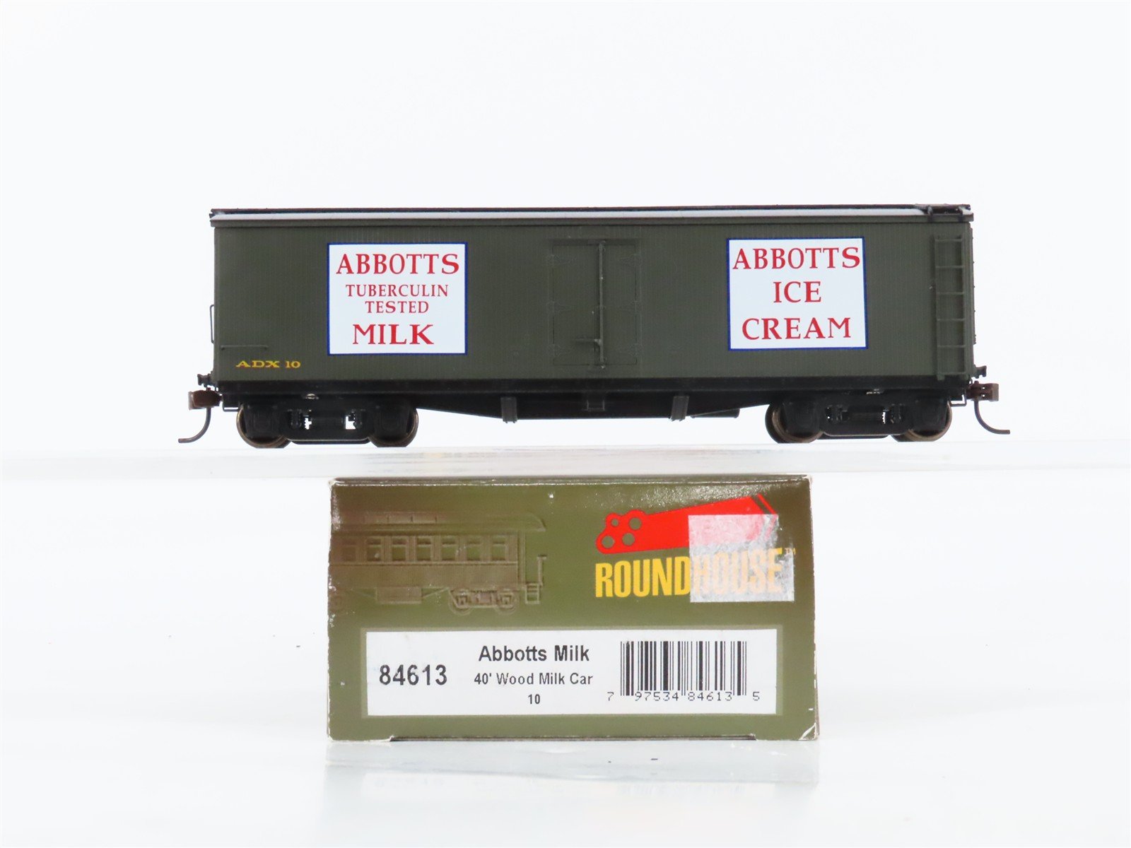 HO Scale Roundhouse 84613 ADX Abbotts Milk & Ice Cream 40' Wood Milk Car #10
