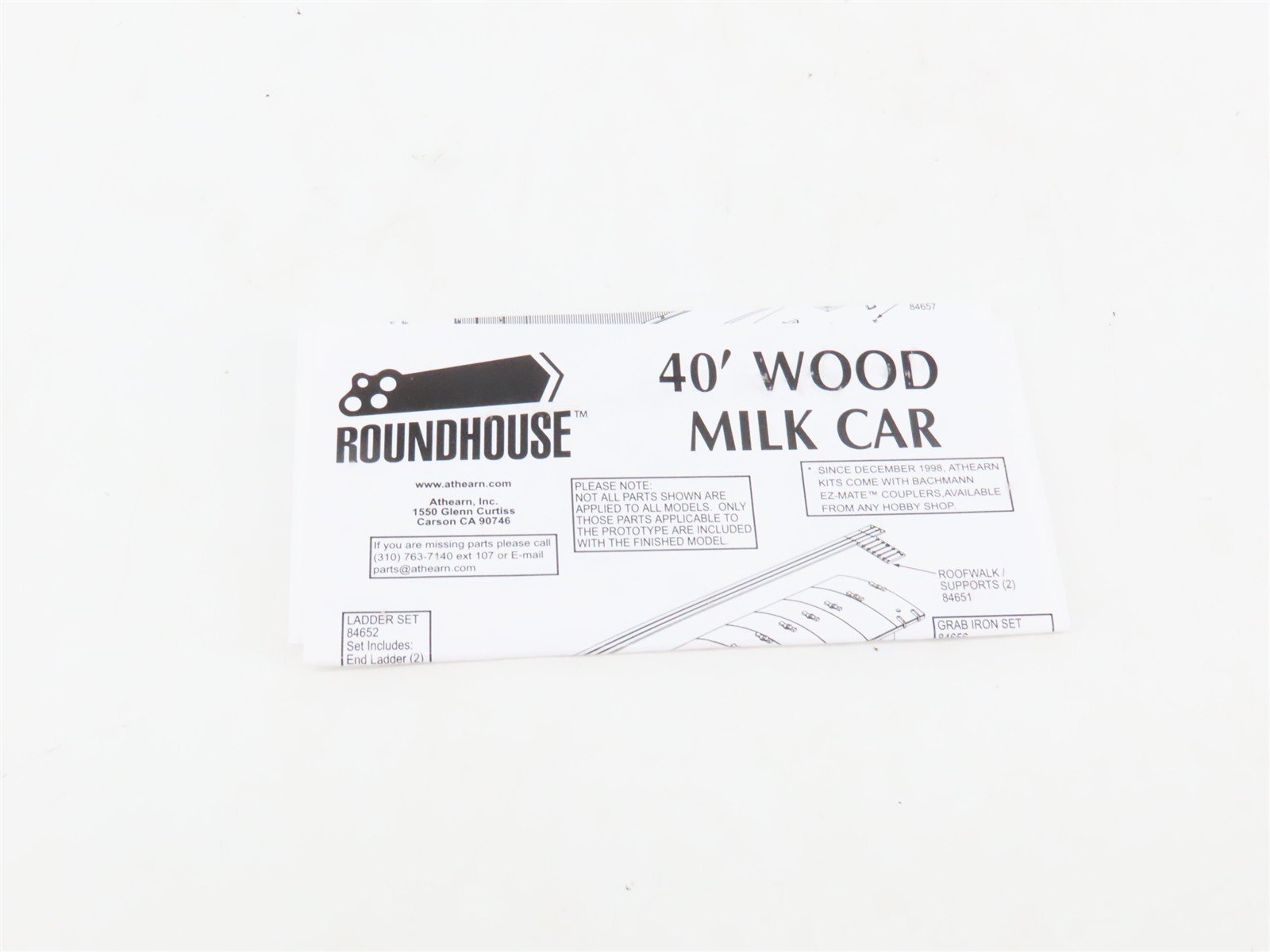 HO Scale Roundhouse 84613 ADX Abbotts Milk & Ice Cream 40' Wood Milk Car #10