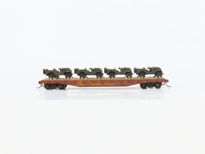 HO Athearn UP Union Pacific Flat Car #53496 - Weathered w/ Custom Army Jeep Load