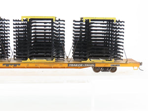 HO Scale FTTX Trailer Train 89' Flatcar #976309 w/Custom Auto Frame Load