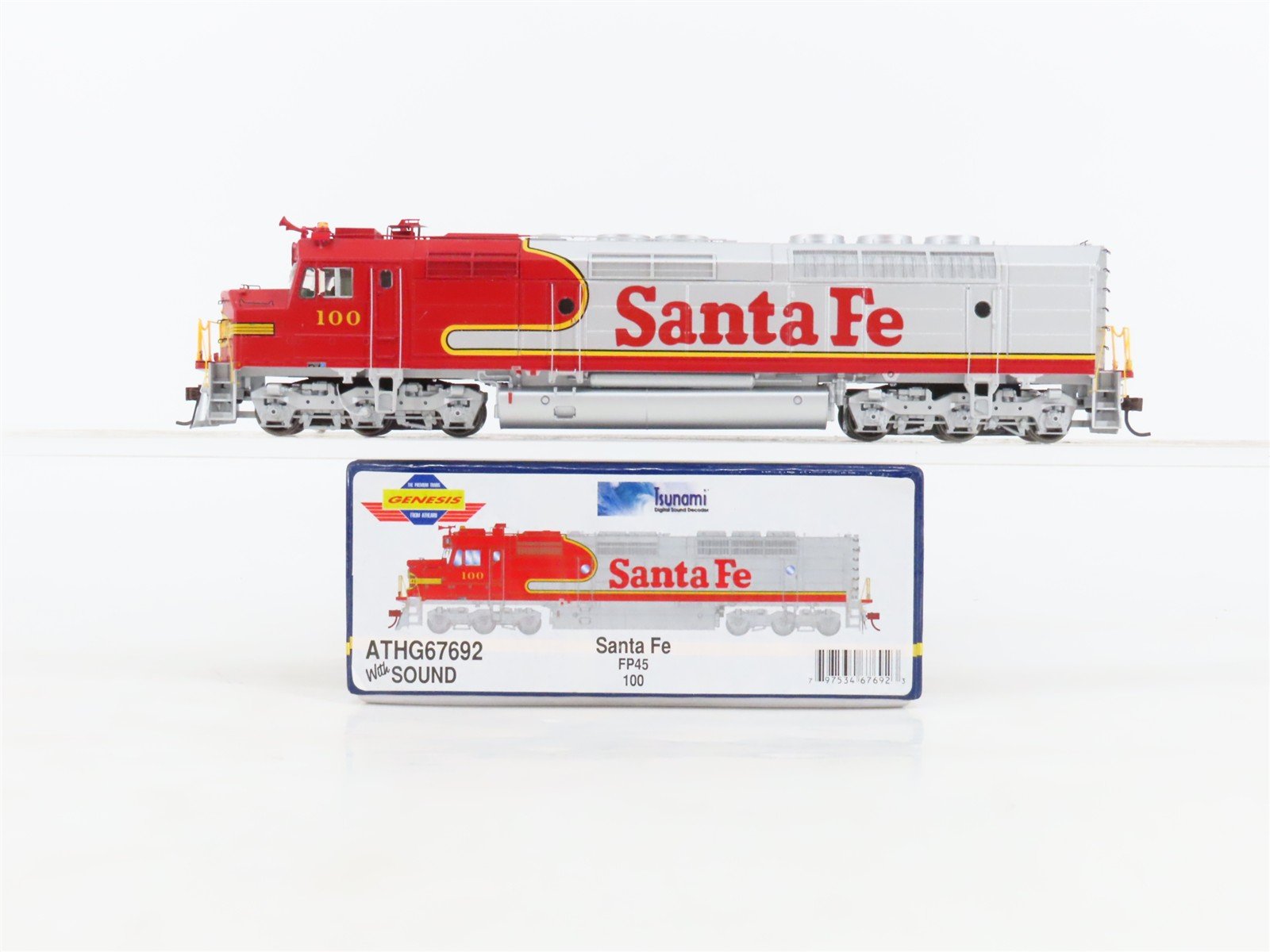 HO Scale Athearn Genesis ATHG67692 ATSF Santa Fe FP45 Diesel #100 wDCC & Sound