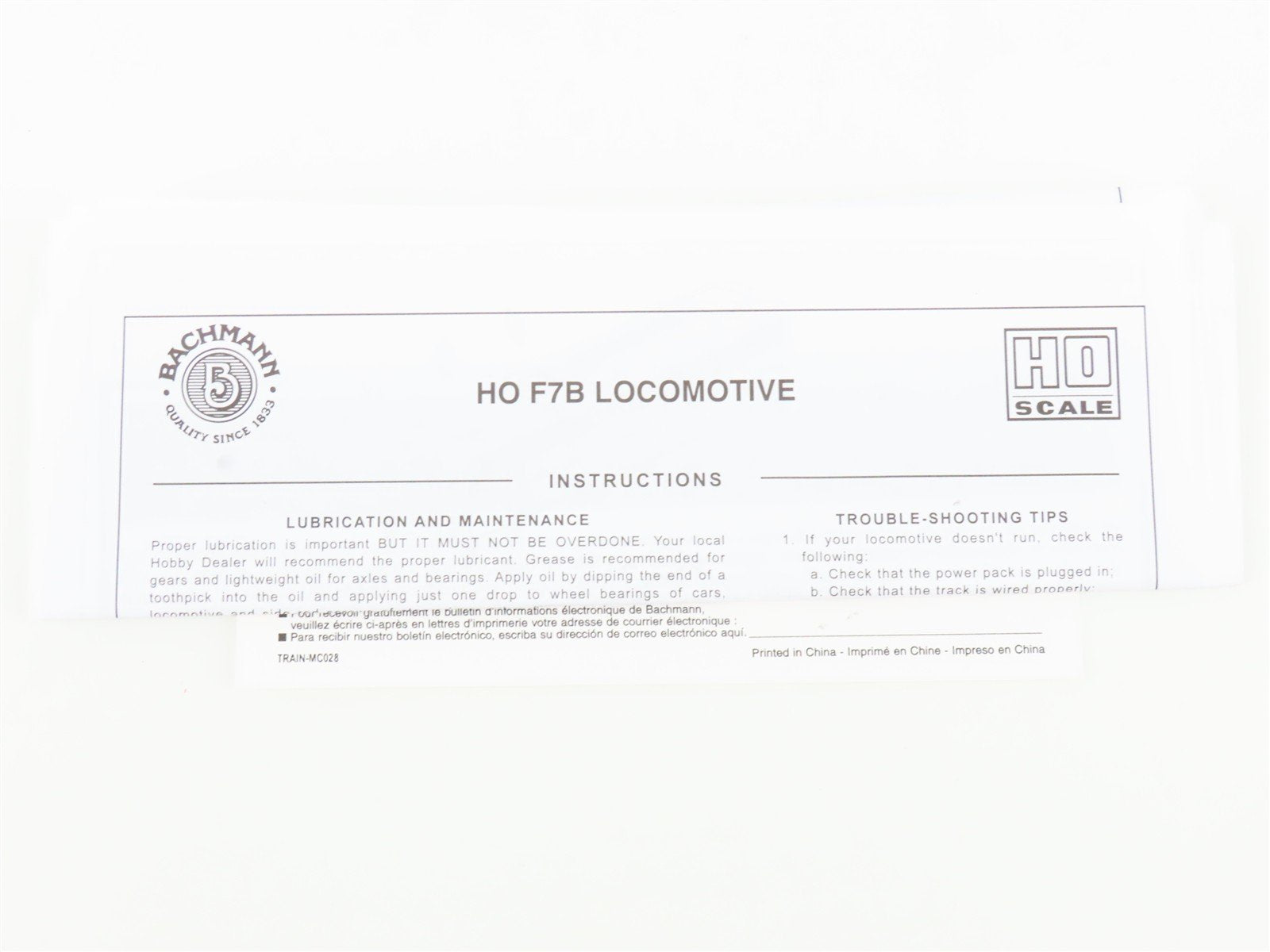 HO Scale Bachmann 63807 DRGW Rio Grande F7B Diesel Locomotive