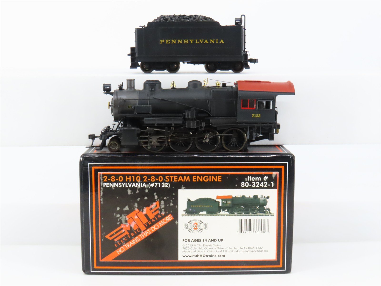 HO Scale MTH 80-3242-1 PRR Pennsylvania 2-8-0 Steam Locomotive #7122 DCC ONLY