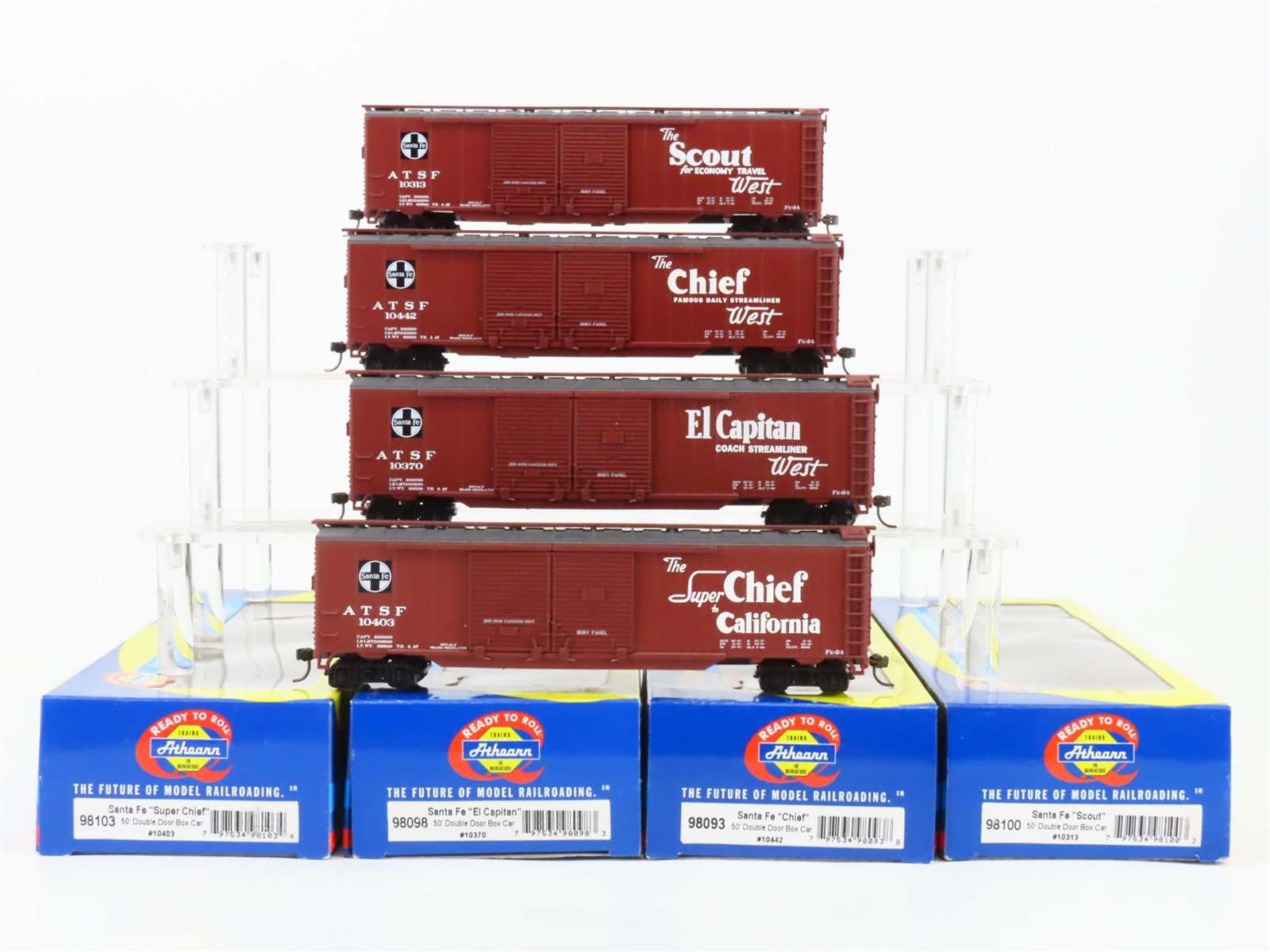 LOT of 4 HO Scale Athearn ATSF Santa Fe Railroad Double Door Box Cars