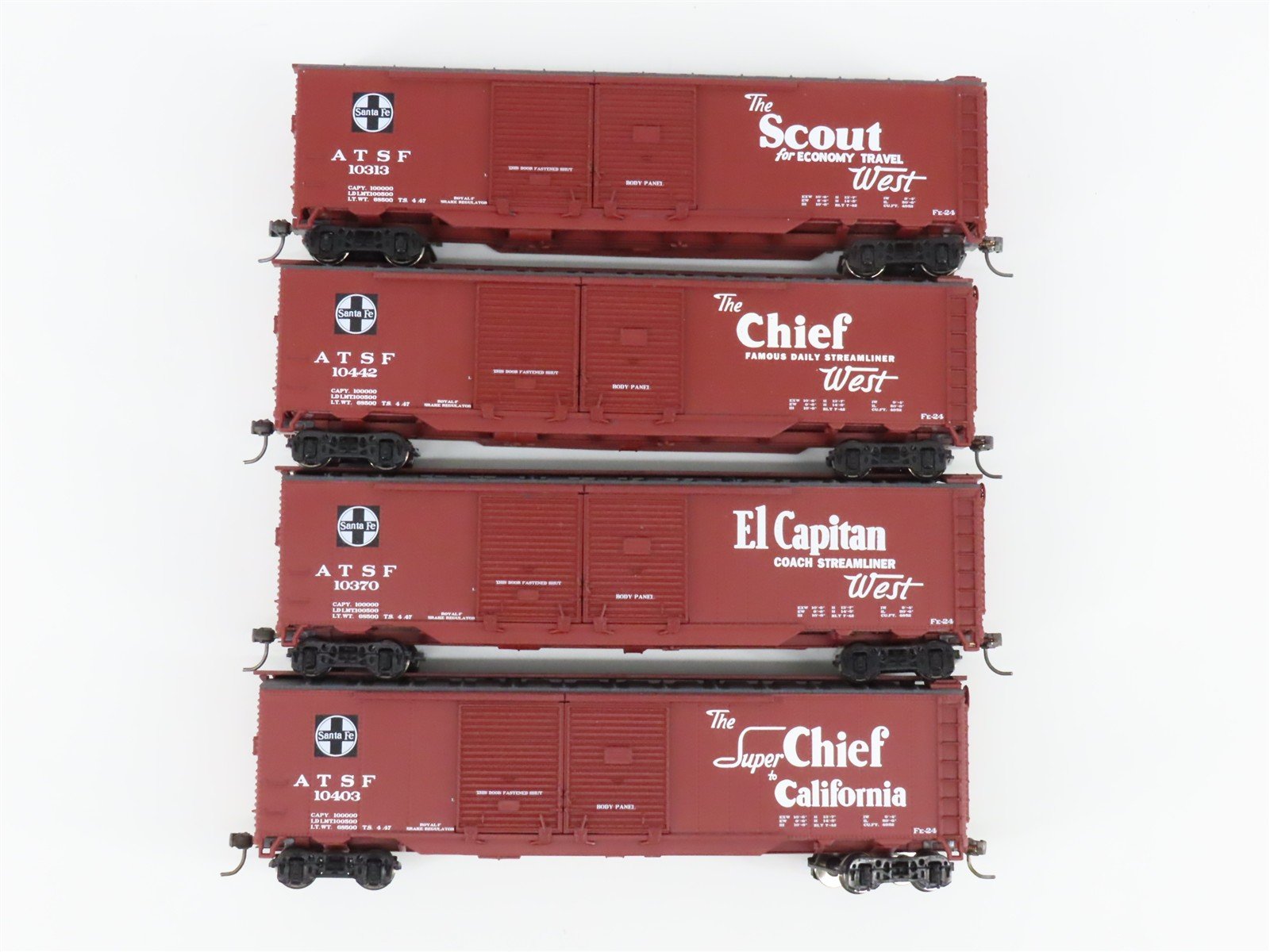 LOT of 4 HO Scale Athearn ATSF Santa Fe Railroad Double Door Box Cars