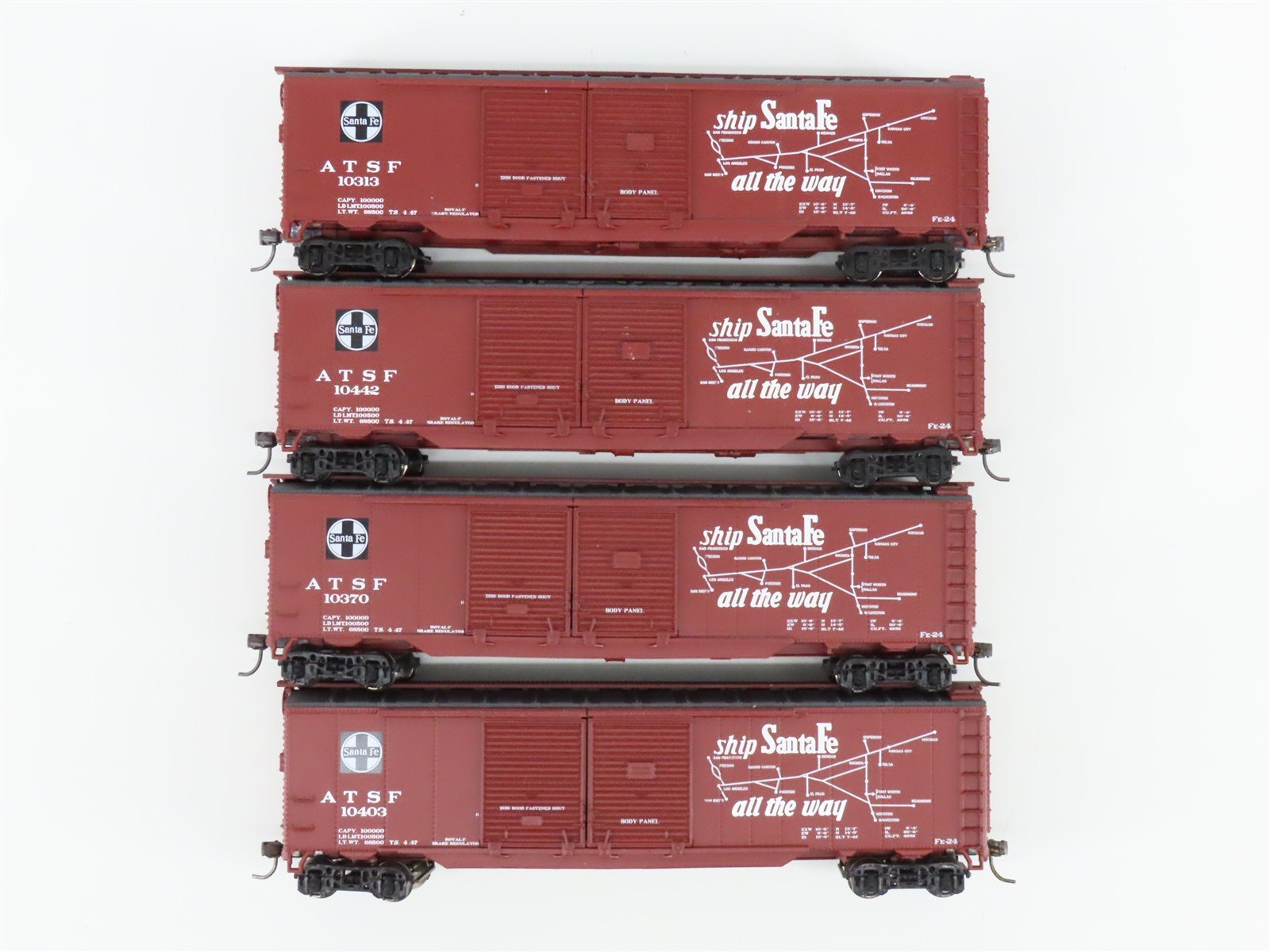 LOT of 4 HO Scale Athearn ATSF Santa Fe Railroad Double Door Box Cars