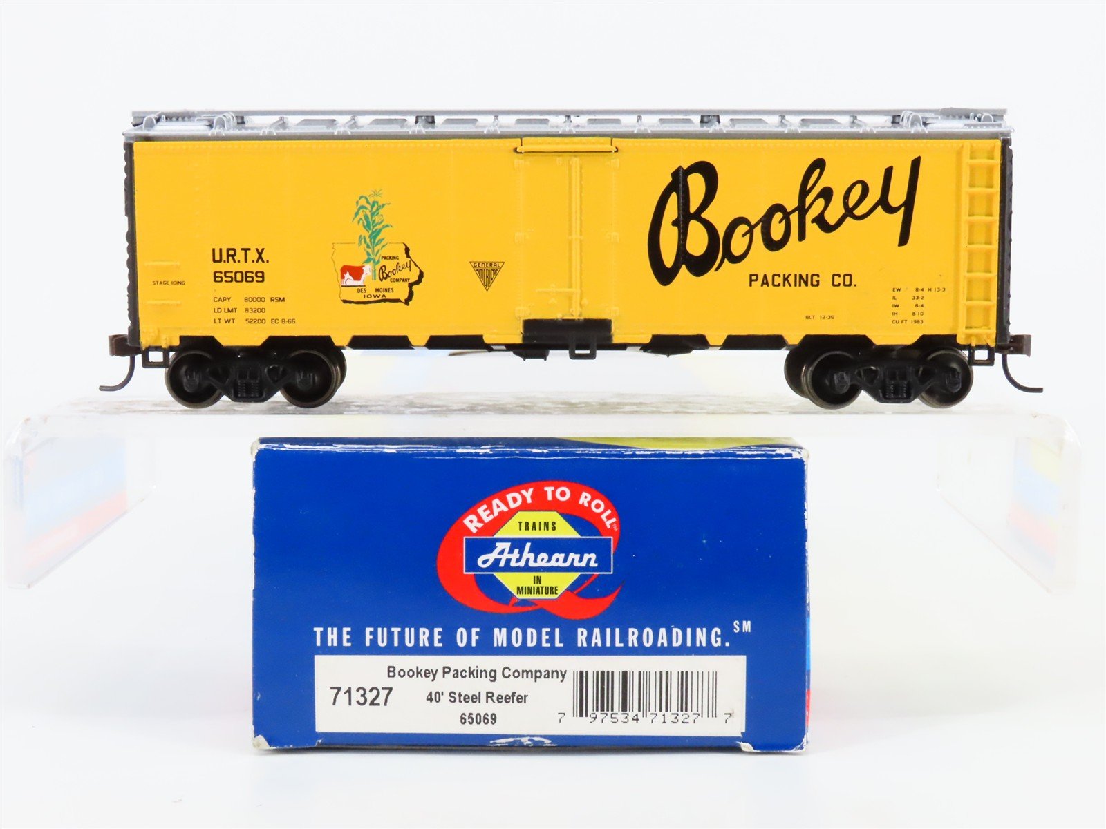 HO Scale Athearn 71327 URTX Bookey Packing Company 40' Steel Reefer #65069