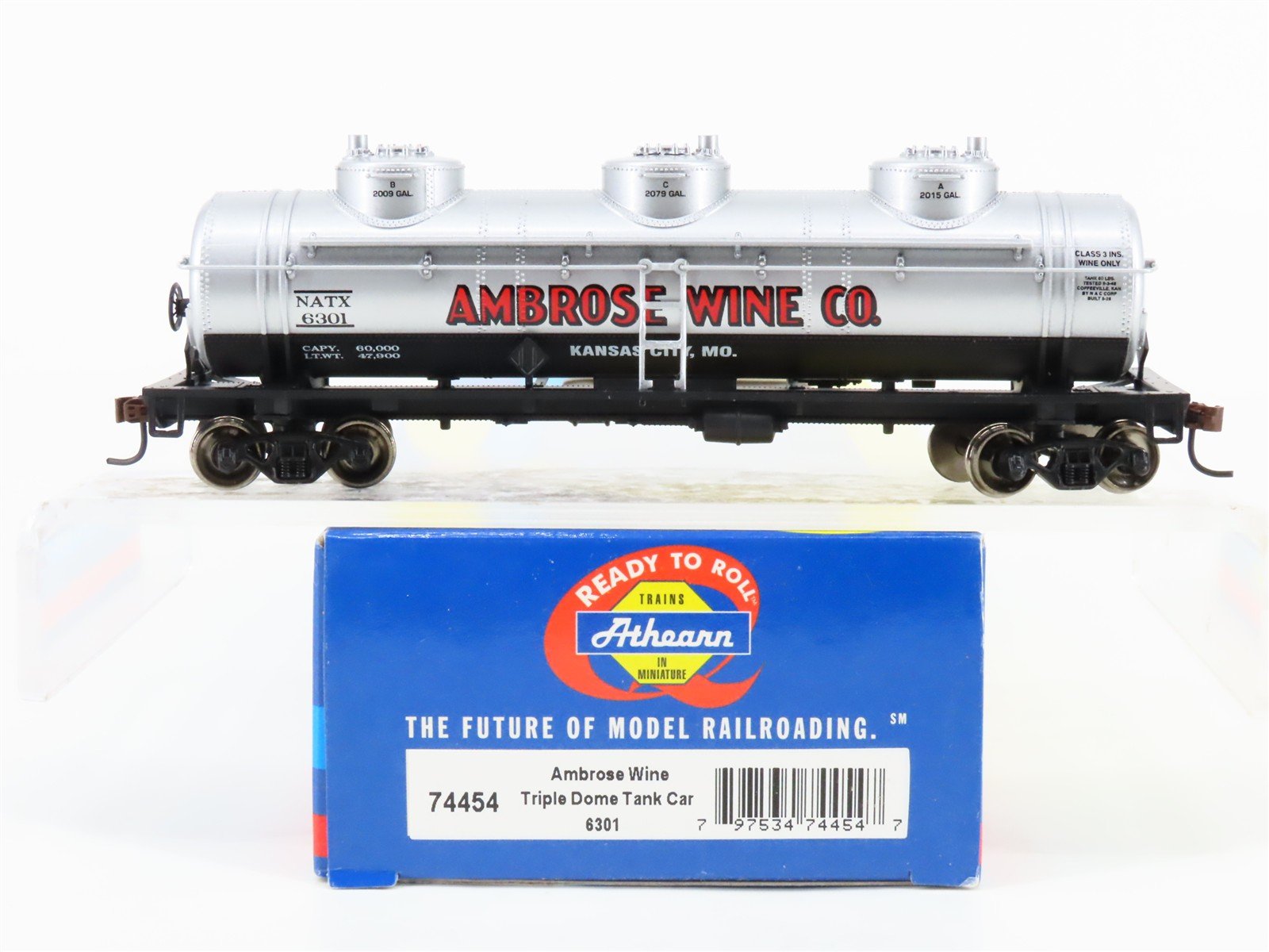 HO Scale Athearn 74454 NATX Ambrose Wine Triple Dome Tank Car #6301
