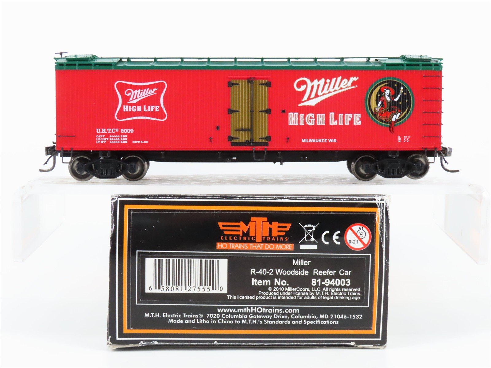 HO Scale MTH 81-94003 URTC Miller High Life Beer Woodside Reefer #2009