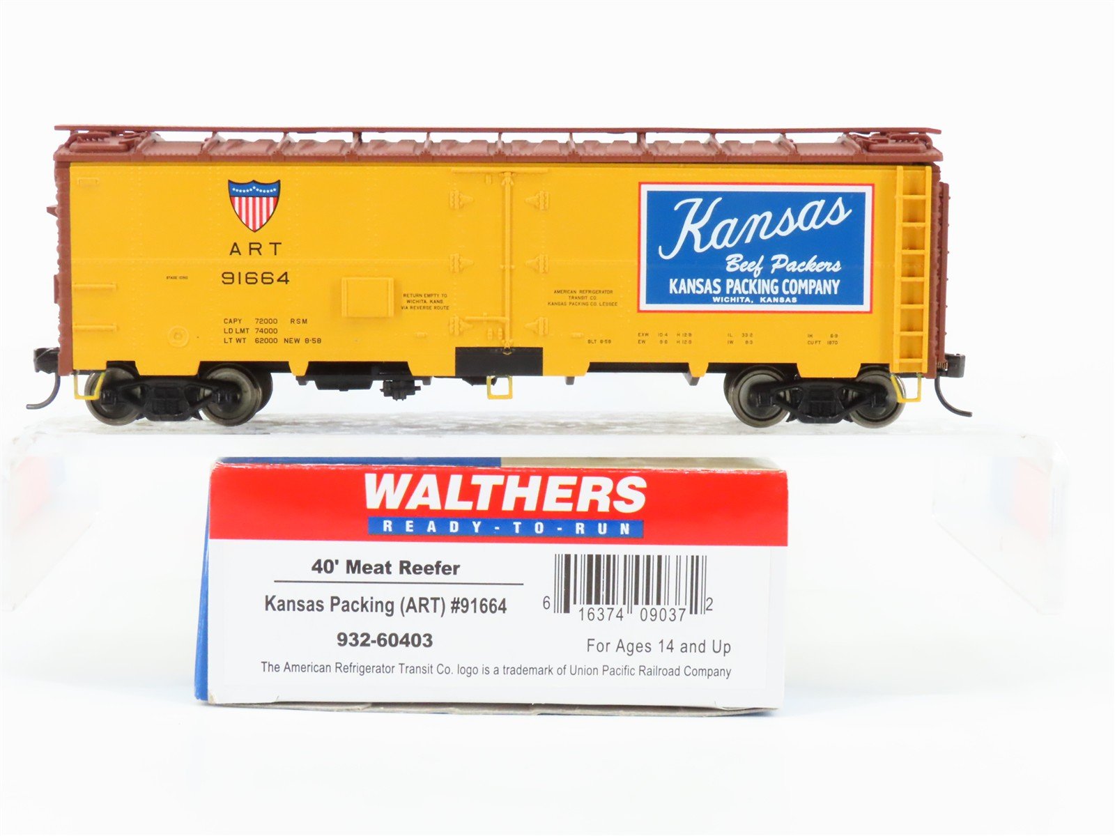 HO Scale Walthers 932-60403 ART Kansas Packing 40' Meat Reefer #91664