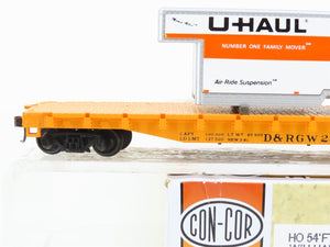 HO Scale Con-Cor 0001-009293 D&RGW Rio Grande Flat Car #23076 w/ U-Haul Trailer