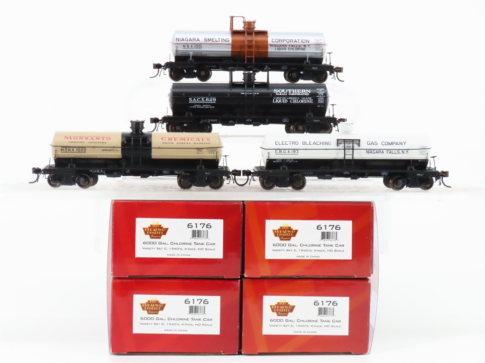 HO Broadway Limited BLI 6176 MONX, EBGX, SACX, & NSX Chlorine Tank Cars 4-Pack