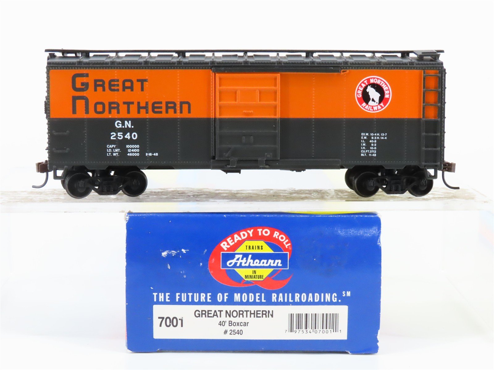 HO Scale Athearn 7001 GN Great Northern 40' Single Door Steel Box Car #2540