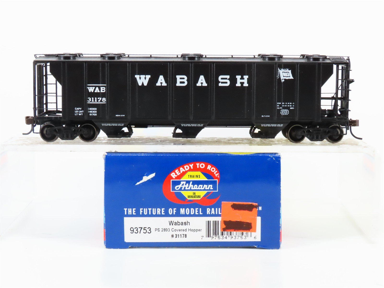 HO Scale Athearn 93753 WAB Wabash 3-Bay PS 2893 Covered Hopper #31178