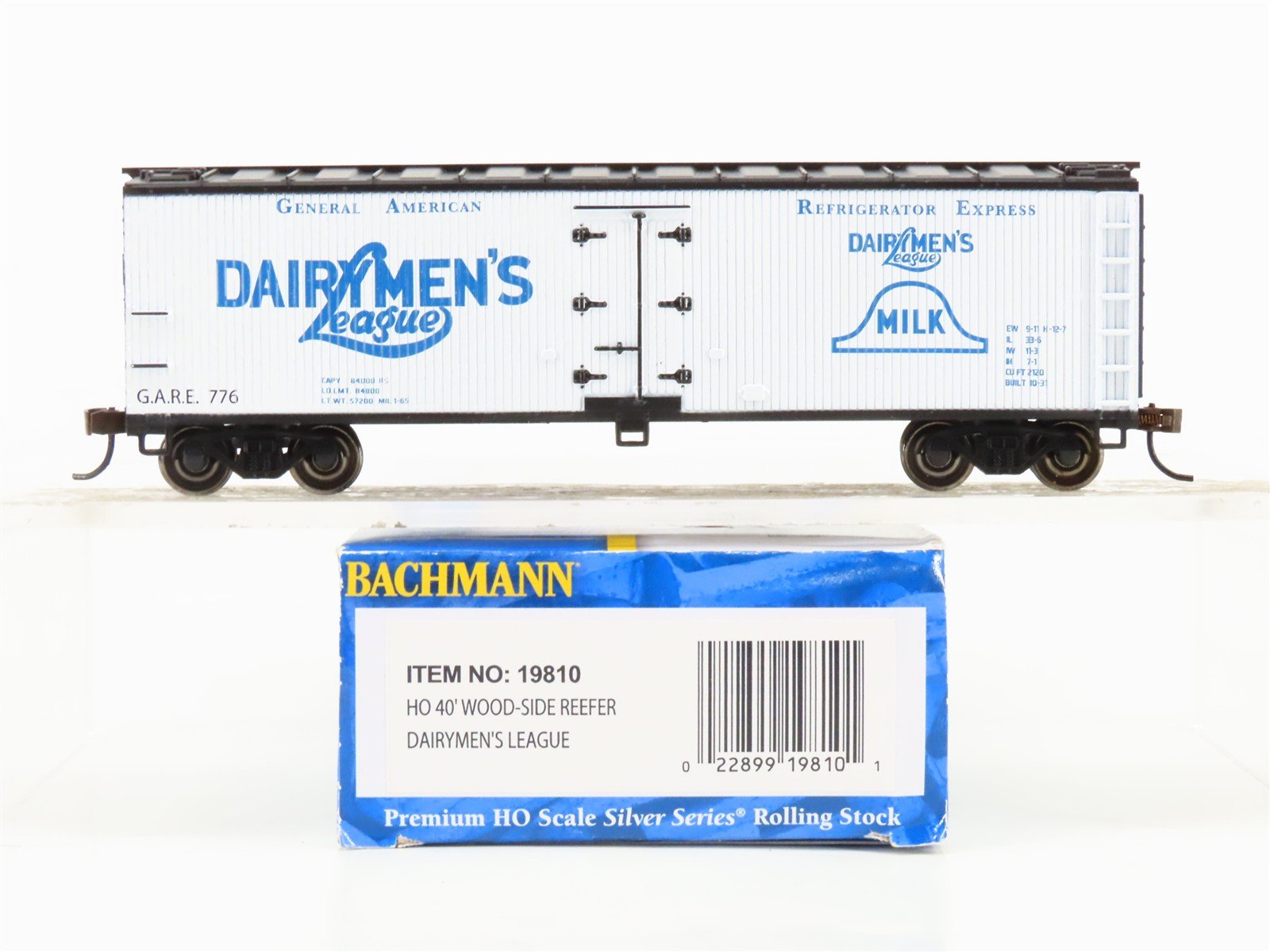 HO Scale Bachmann Silver 19810 GARE Dairymen's League 40' Wood-Side Reefer #776