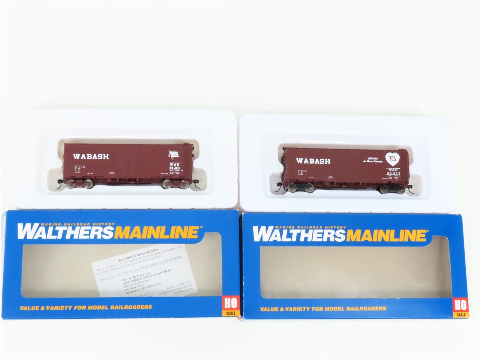 LOT of 2 HO Scale Walthers Mainline WAB Wabash 40' Single Door Steel Box Cars