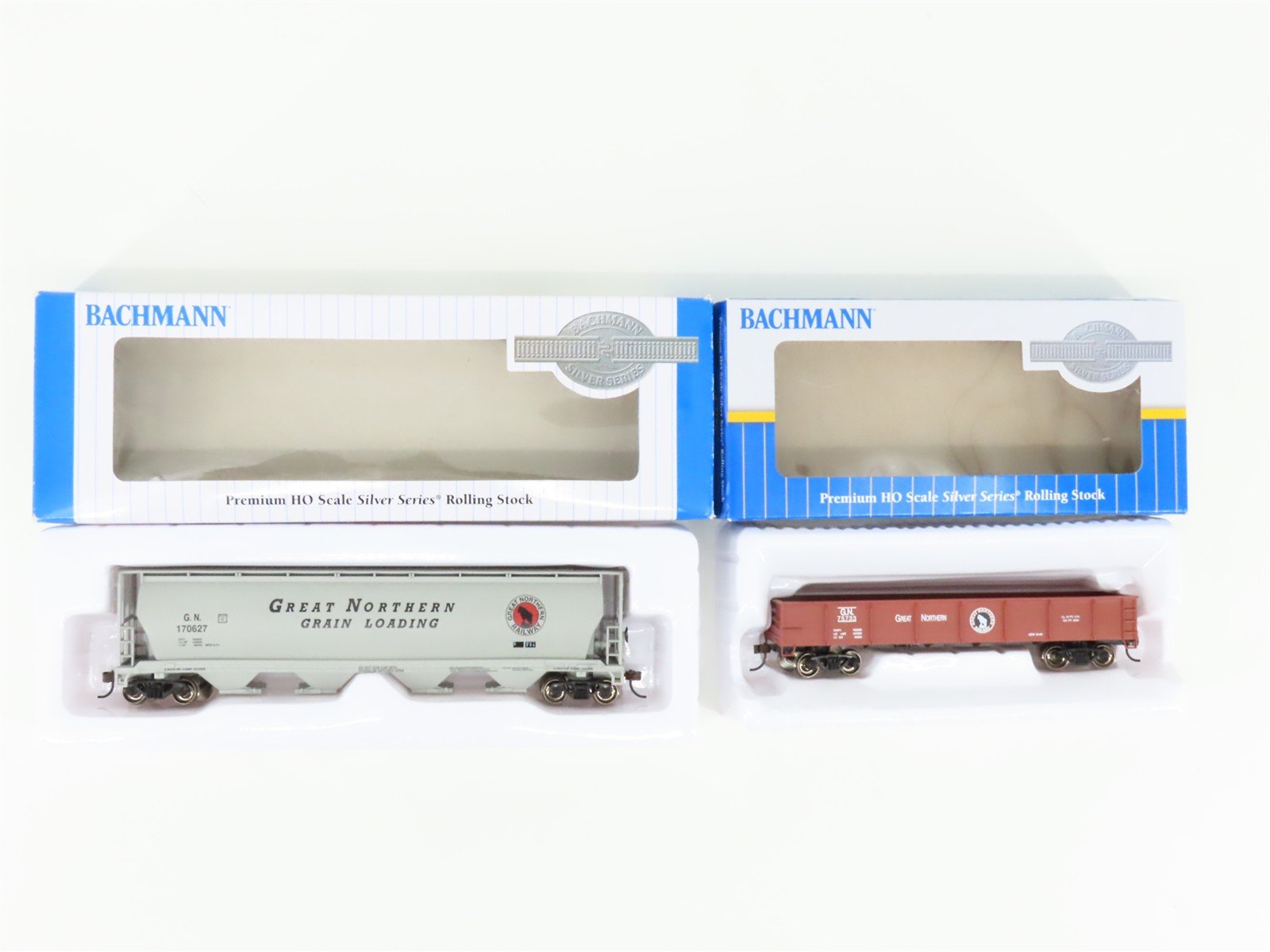 LOT of 2 HO Bachmann Silver GN Great Northern Gondola & 4-Bay Cylindrical Hopper