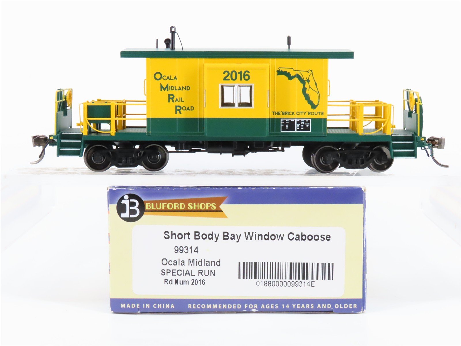 HO Scale Bluford Shops 99314 Ocala Midland Short Body Bay Window Caboose #2016