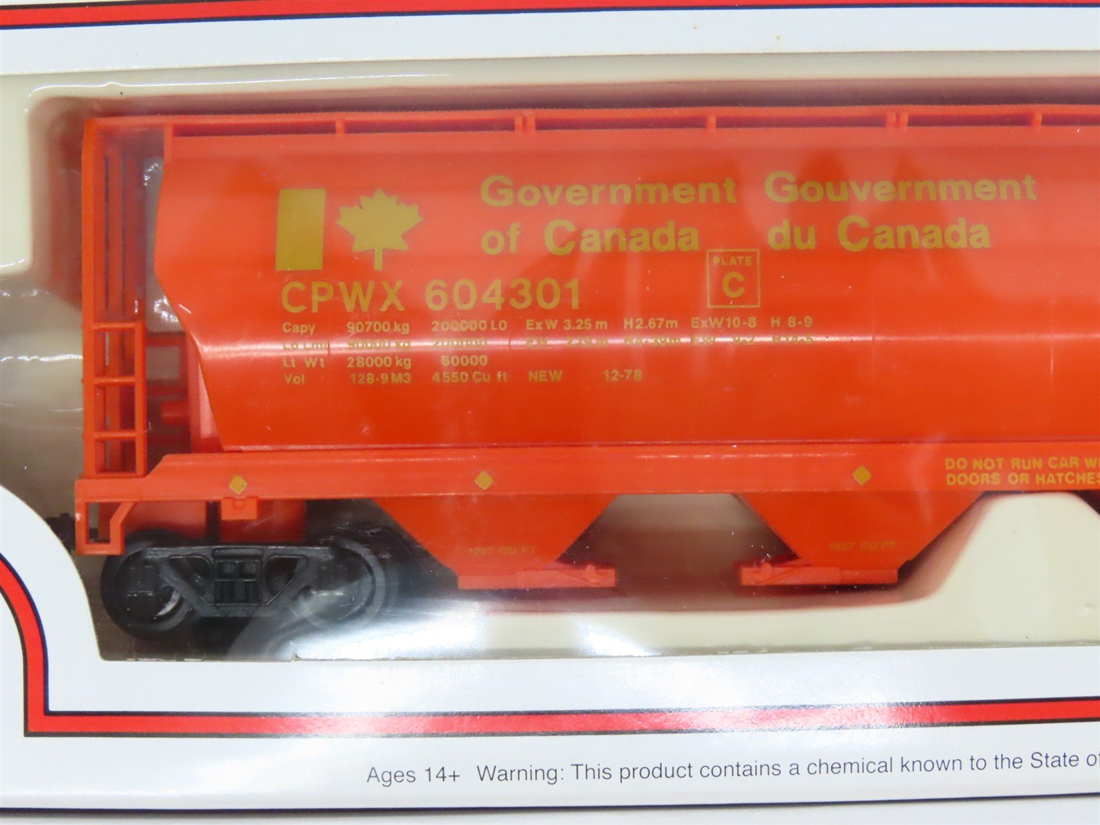LOT of 3 HO Scale Bachmann 76901 CPWX Government of Canada 4-Bay Hoppers #604301