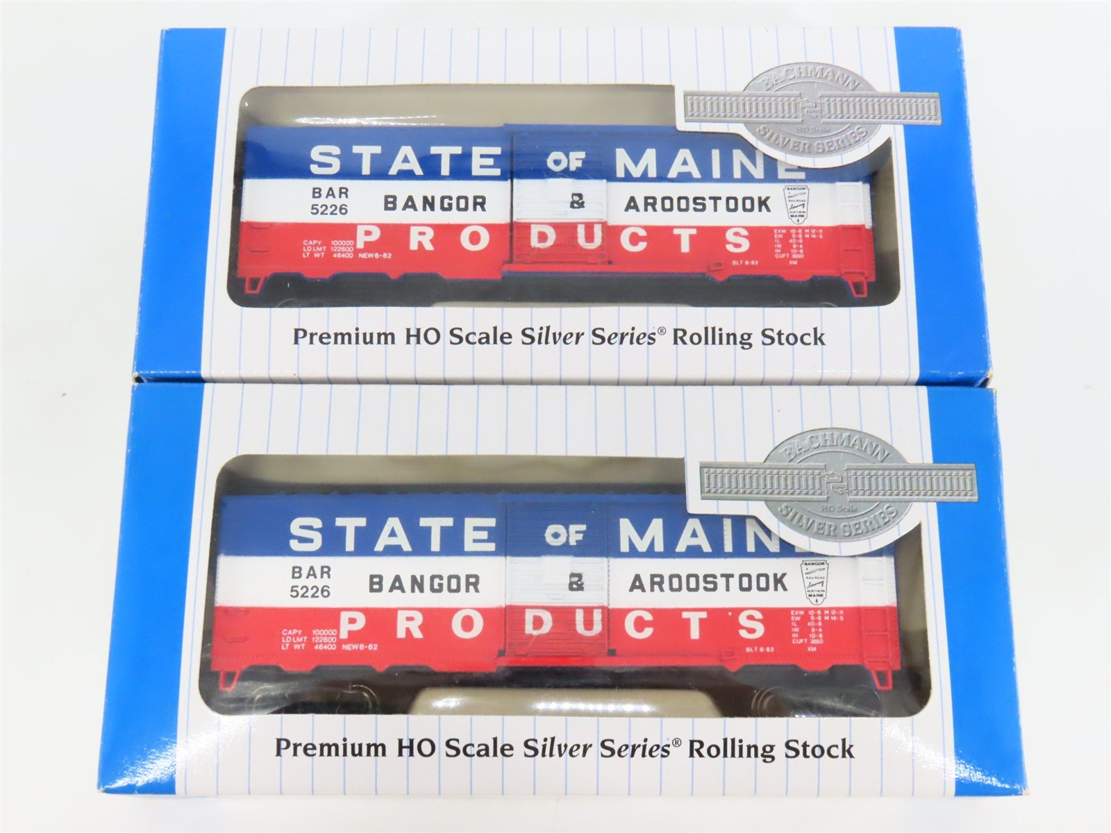 LOT of 2 HO Scale Bachmann Silver Series 17038 BAR State of Maine Box Cars #5226