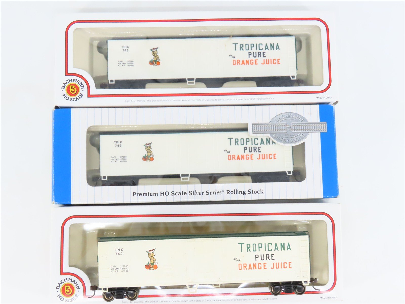 LOT of 3 HO Scale Bachmann TPIX Tropicana Pure Orange Juice Reefers