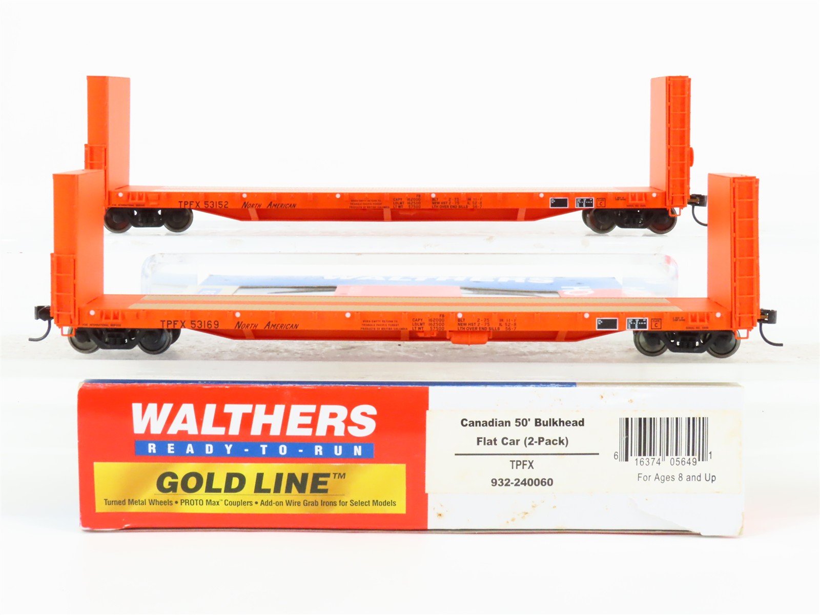 HO Walthers Gold Line 932-240060 TPFX North American Bulkhead Flat Car 2-Pack