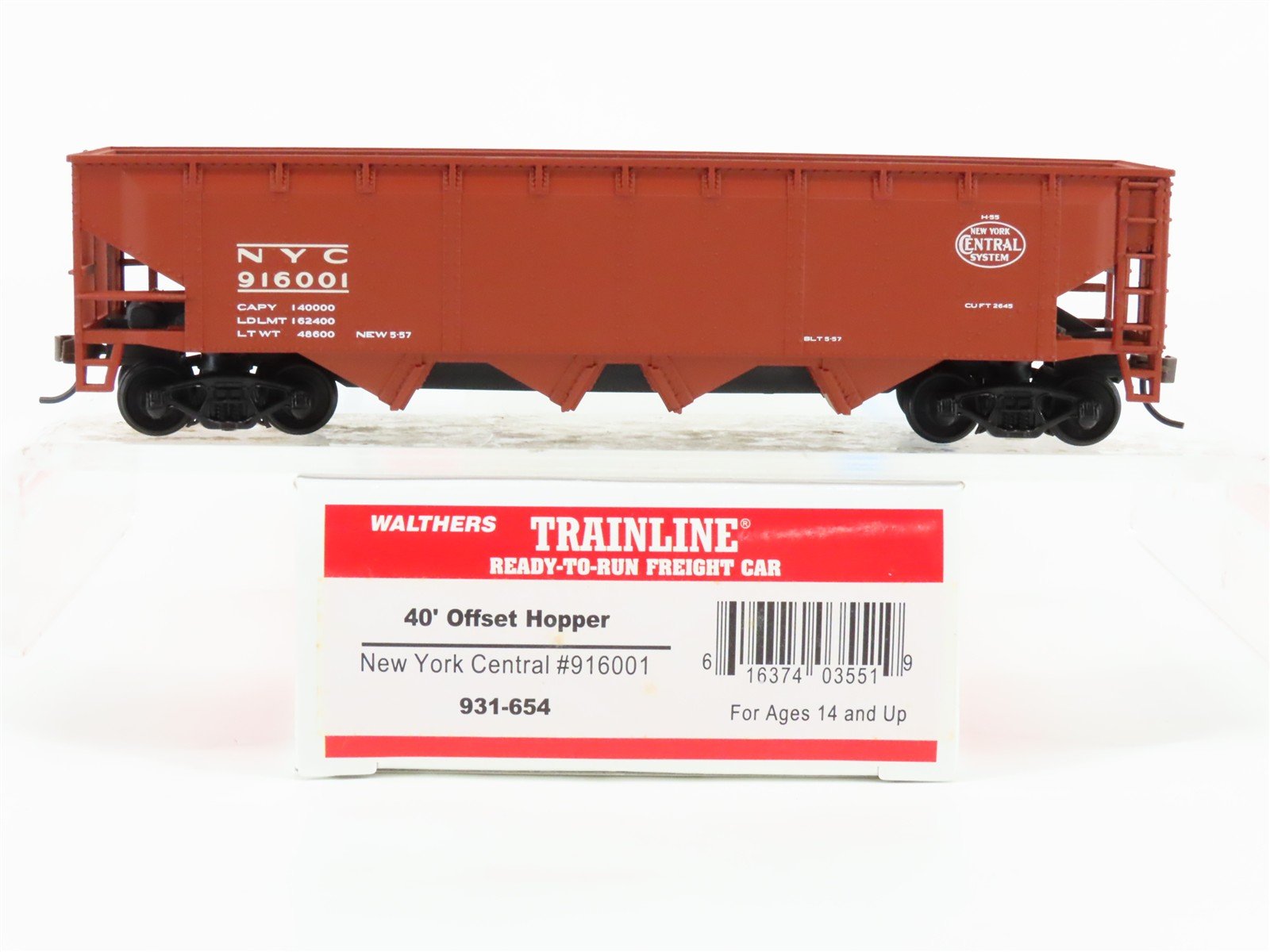 HO Scale Walthers Trainline 931-654 NYC New York Central 4-Bay Hopper #916001