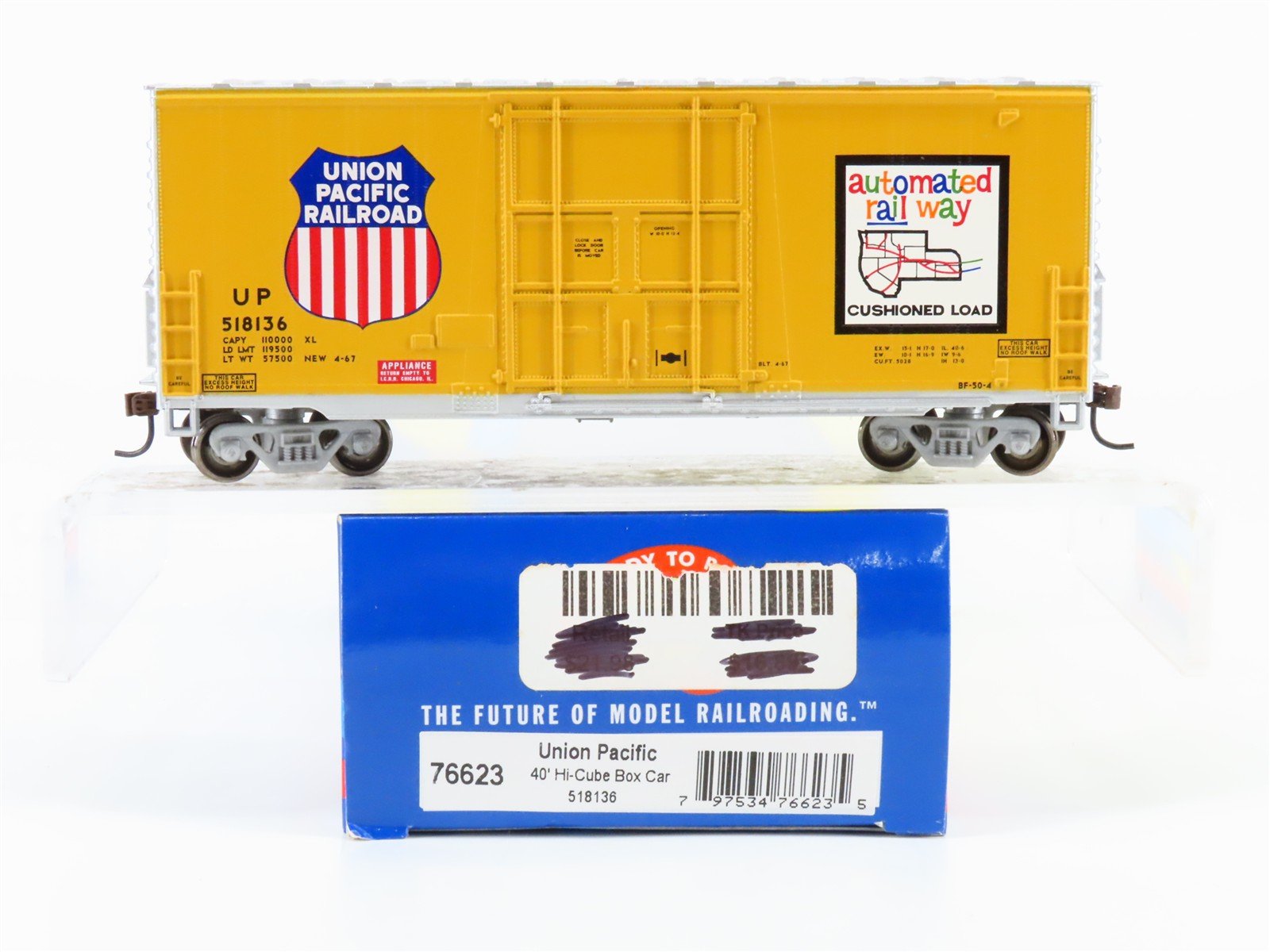HO Scale Athearn 76623 UP Union Pacific Railroad 40' Hi Cube Box Car #518136