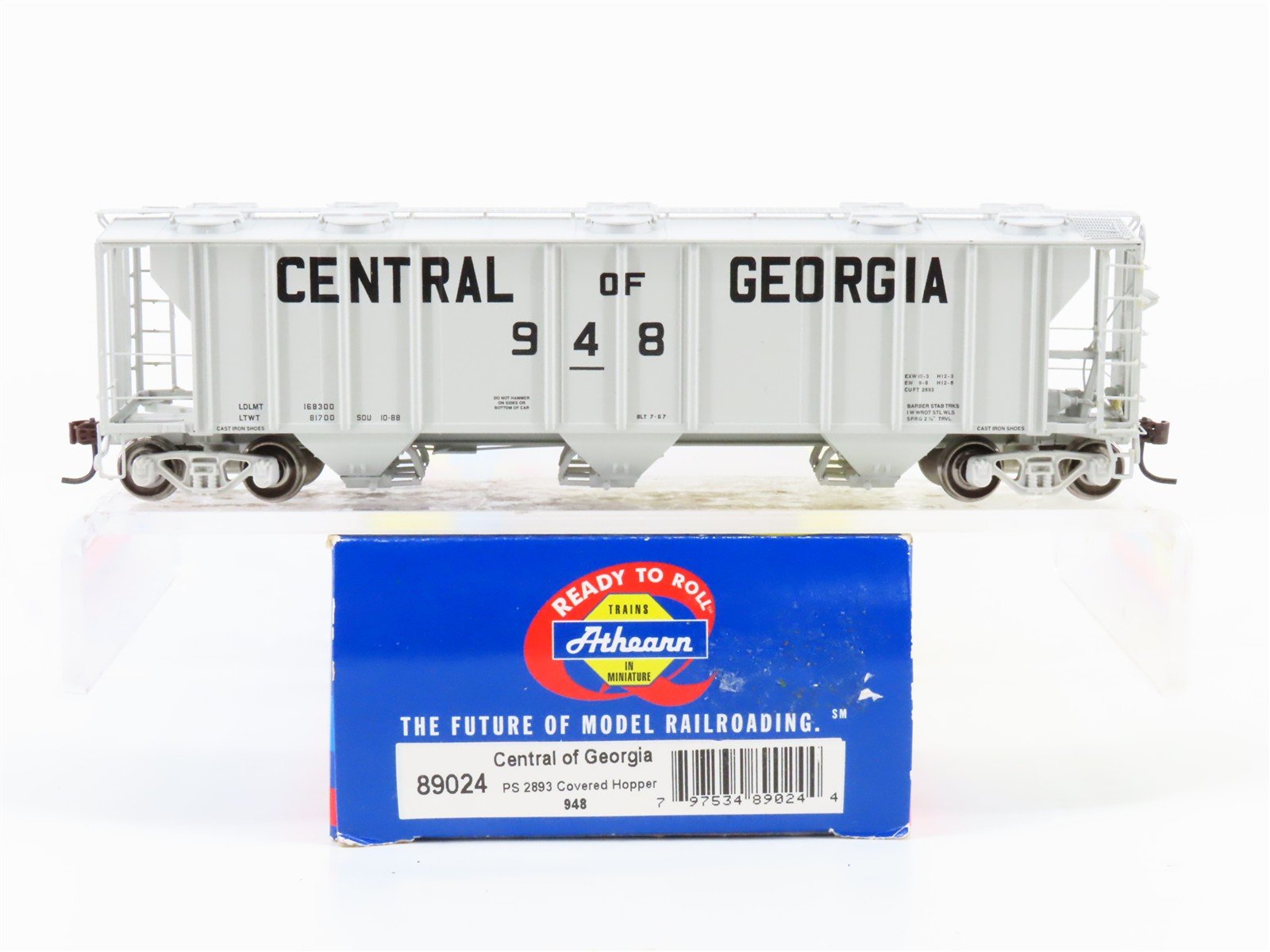 HO Scale Athearn 89024 CG Central of Georgia Railroad 3-Bay Covered Hopper #948