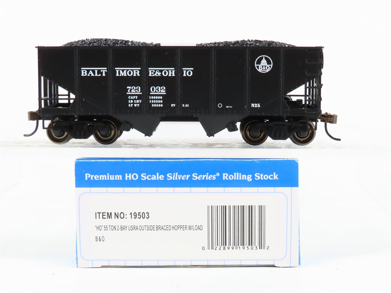 HO Scale Bachmann Silver Series 19503 B&O Baltimore & Ohio 2-Bay Hopper #723032
