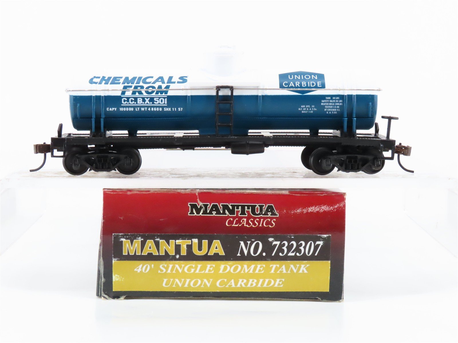 HO Scale Mantua 732307 CCBX Union Carbide 40' Single Dome Tank Car #501