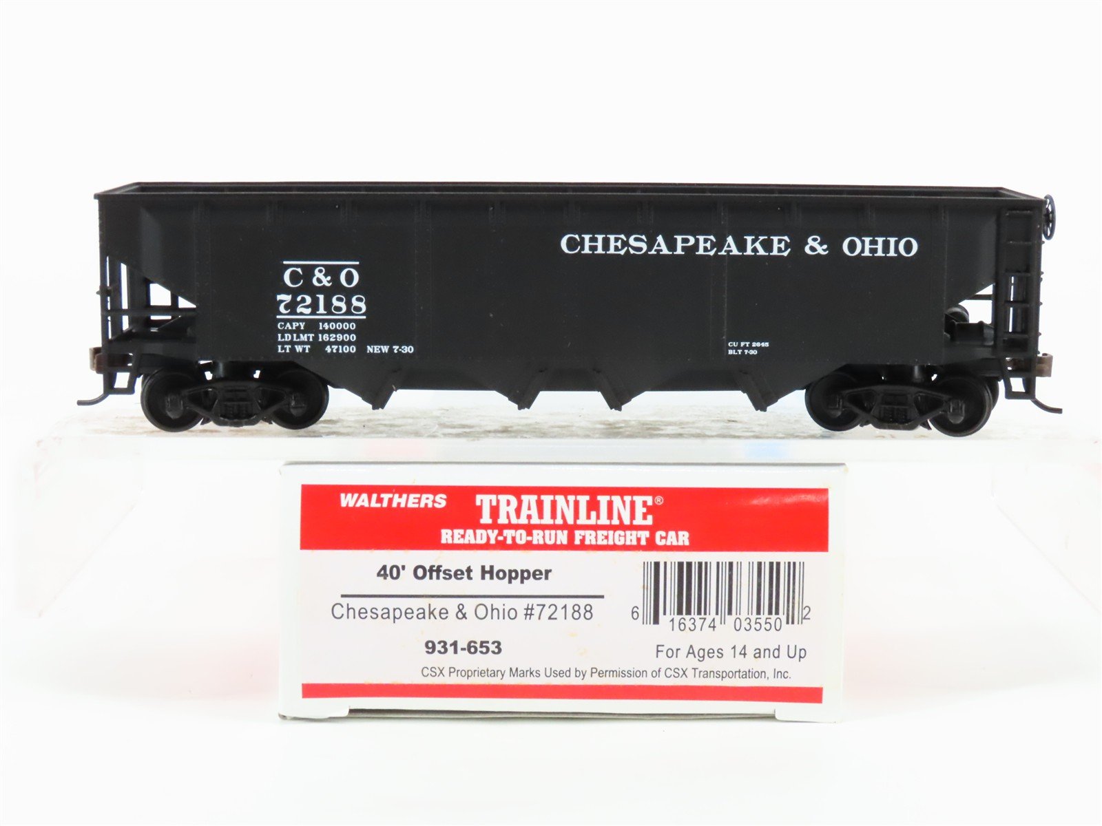 HO Walthers Trainline 931-653 C&O Chesapeake & Ohio 40' Offset Hopper #72188