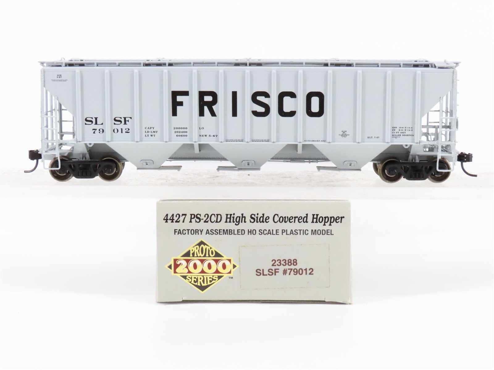 HO Scale PROTO 2000 23388 SLSF Frisco Railroad 3-Bay Covered Hopper #79012