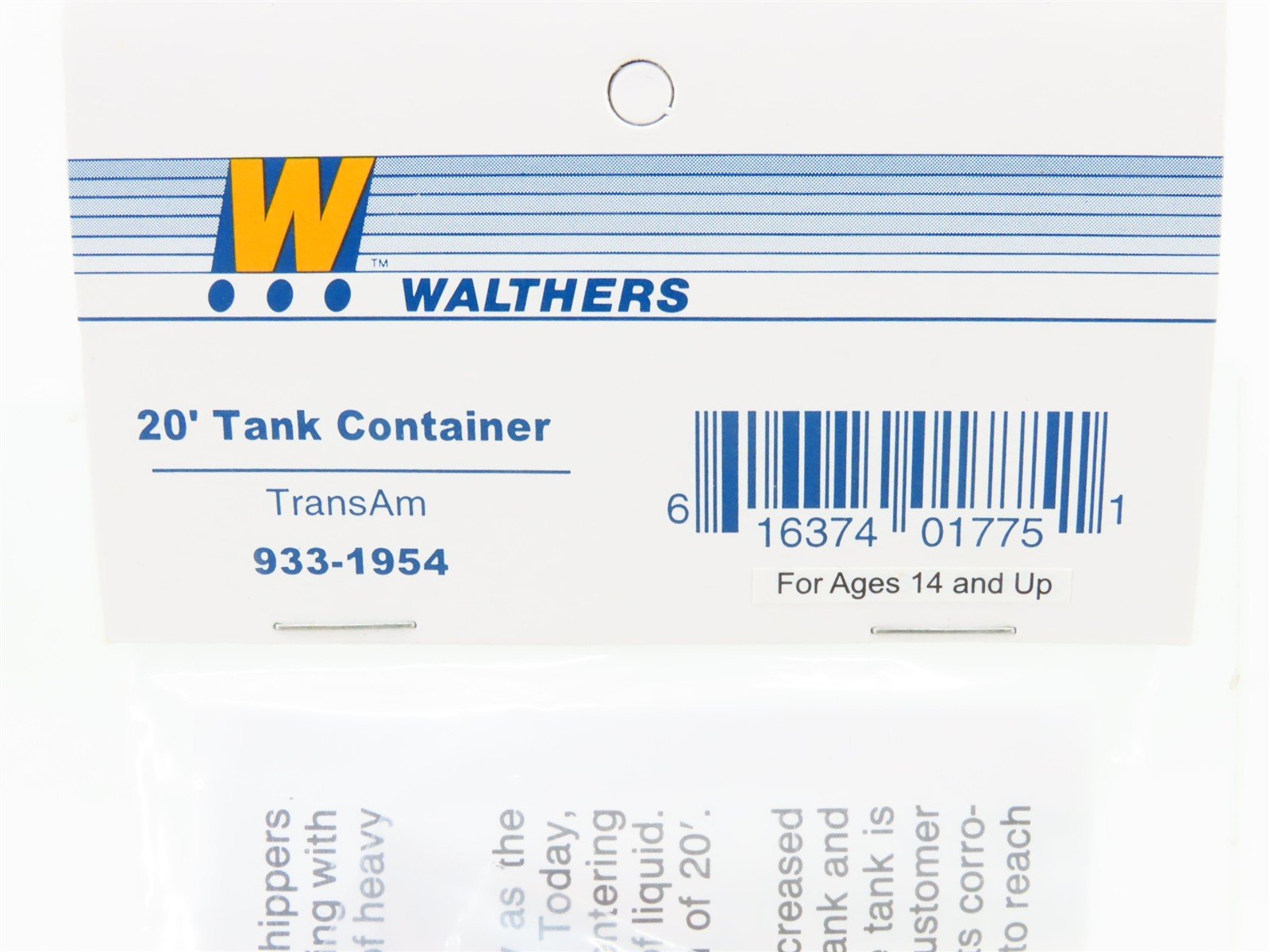 HO 1/87 Scale Walthers Cornerstone Kit 933-1954 TRLU TransAm 20' Tank Container