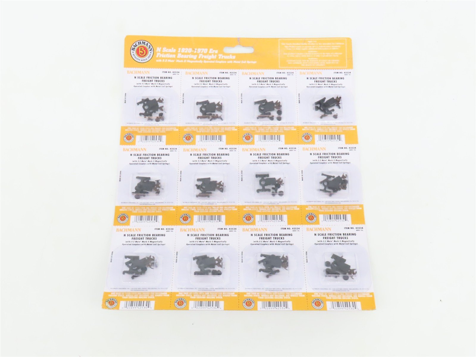 N Bachmann 42534 Friction Bearing Freight Trucks w/ Knuckle Couplers - 12 Pairs