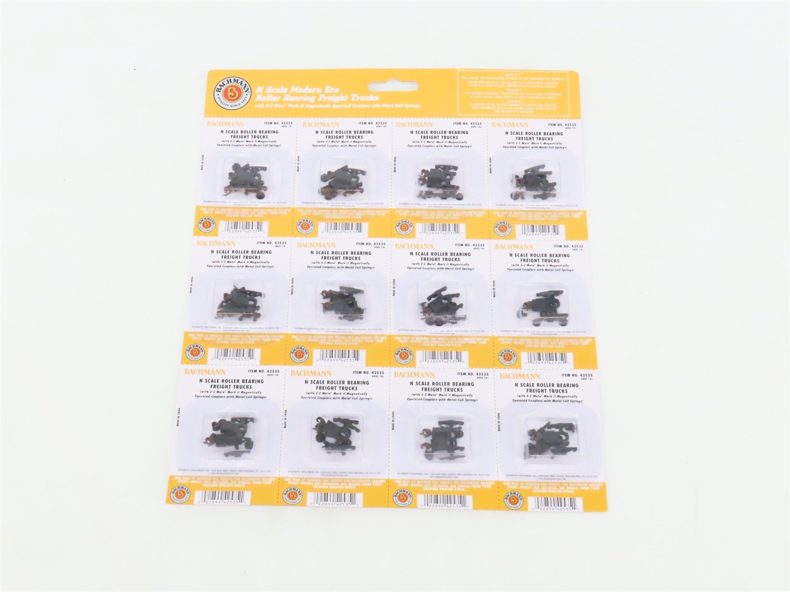 N Bachmann 42535 Roller Bearing Freight Trucks w/ Knuckle Couplers - 12 Pairs