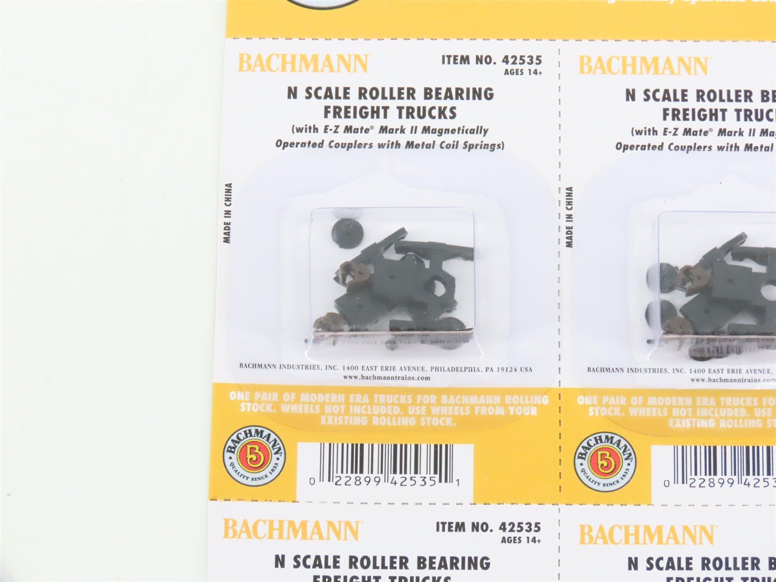 N Bachmann 42535 Roller Bearing Freight Trucks w/ Knuckle Couplers - 12 Pairs