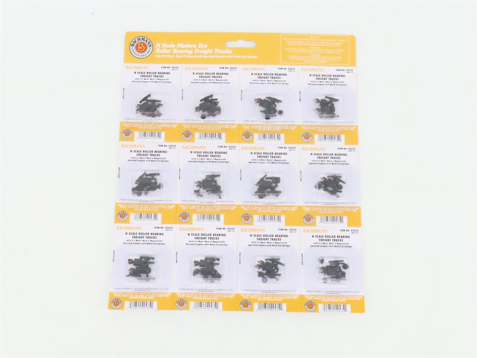 N Bachmann 42535 Roller Bearing Freight Trucks w/ Knuckle Couplers - 12 Pairs