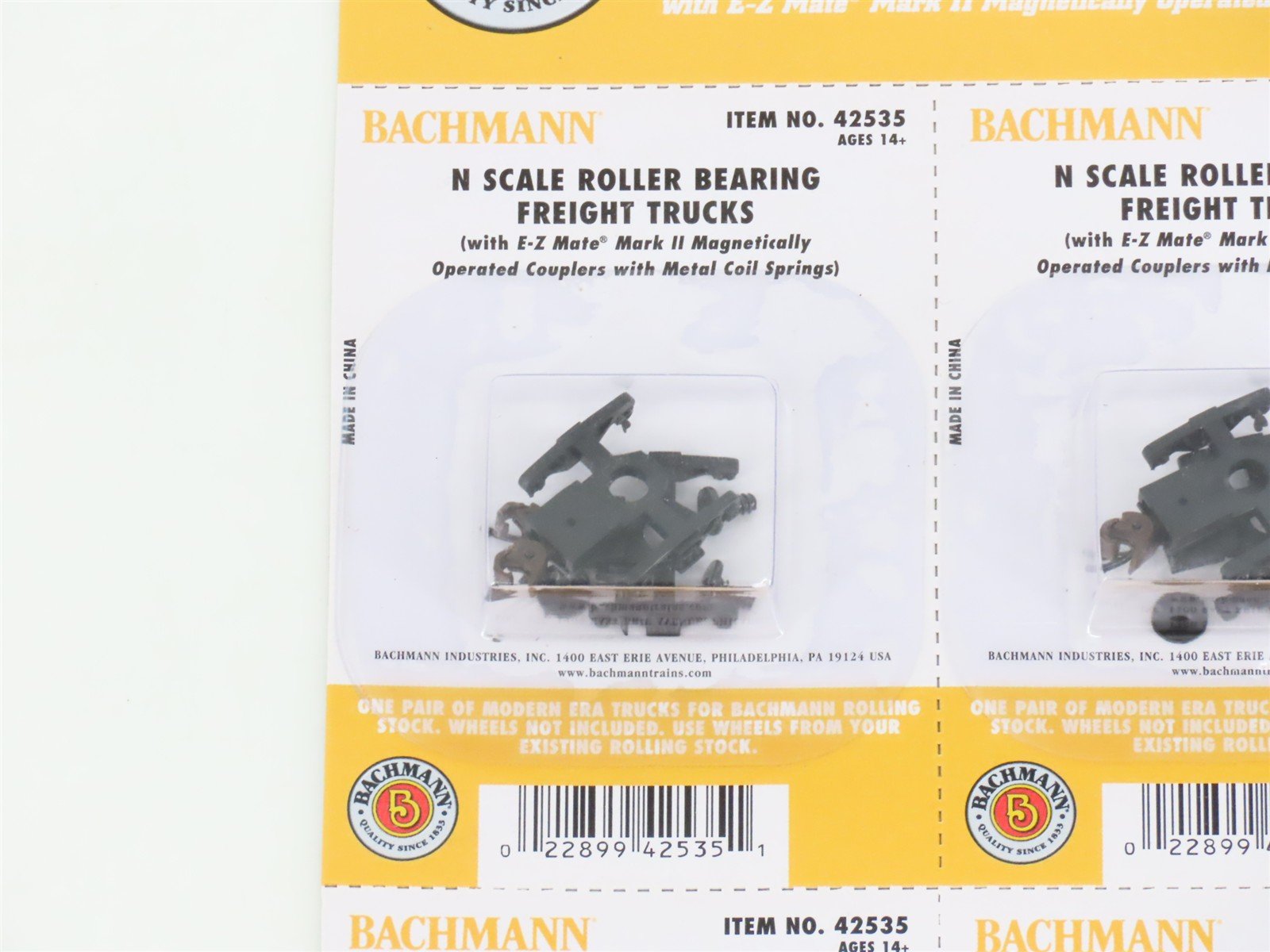 N Bachmann 42535 Roller Bearing Freight Trucks w/ Knuckle Couplers - 12 Pairs