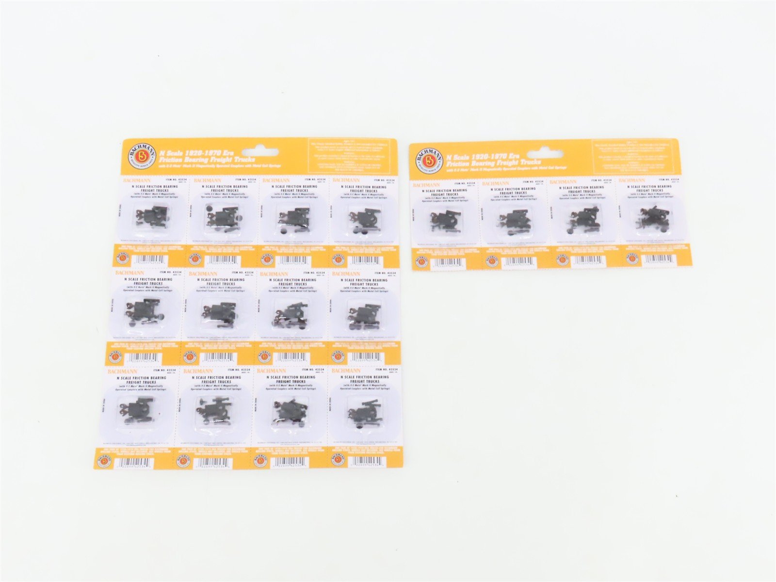 N Bachmann 42534 Friction Bearing Freight Trucks w/ Knuckle Couplers - 16 Pairs