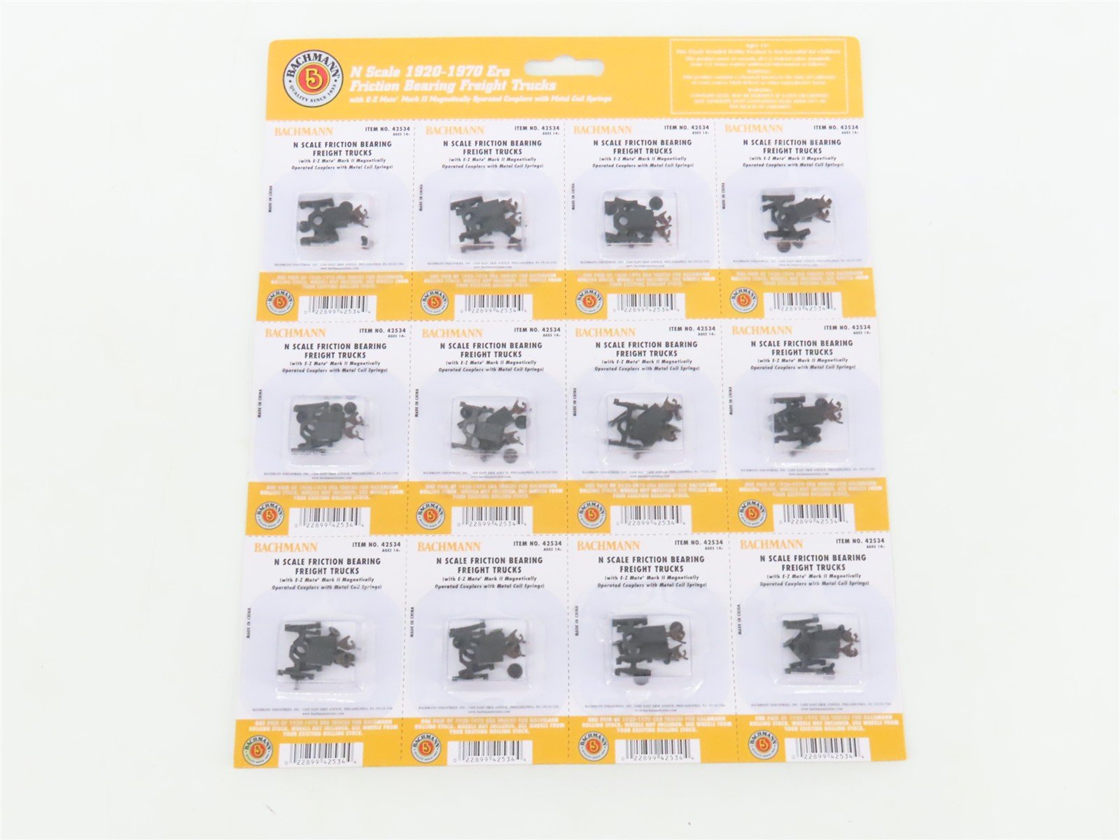 N Bachmann 42534 Friction Bearing Freight Trucks w/ Knuckle Couplers - 12 Pairs