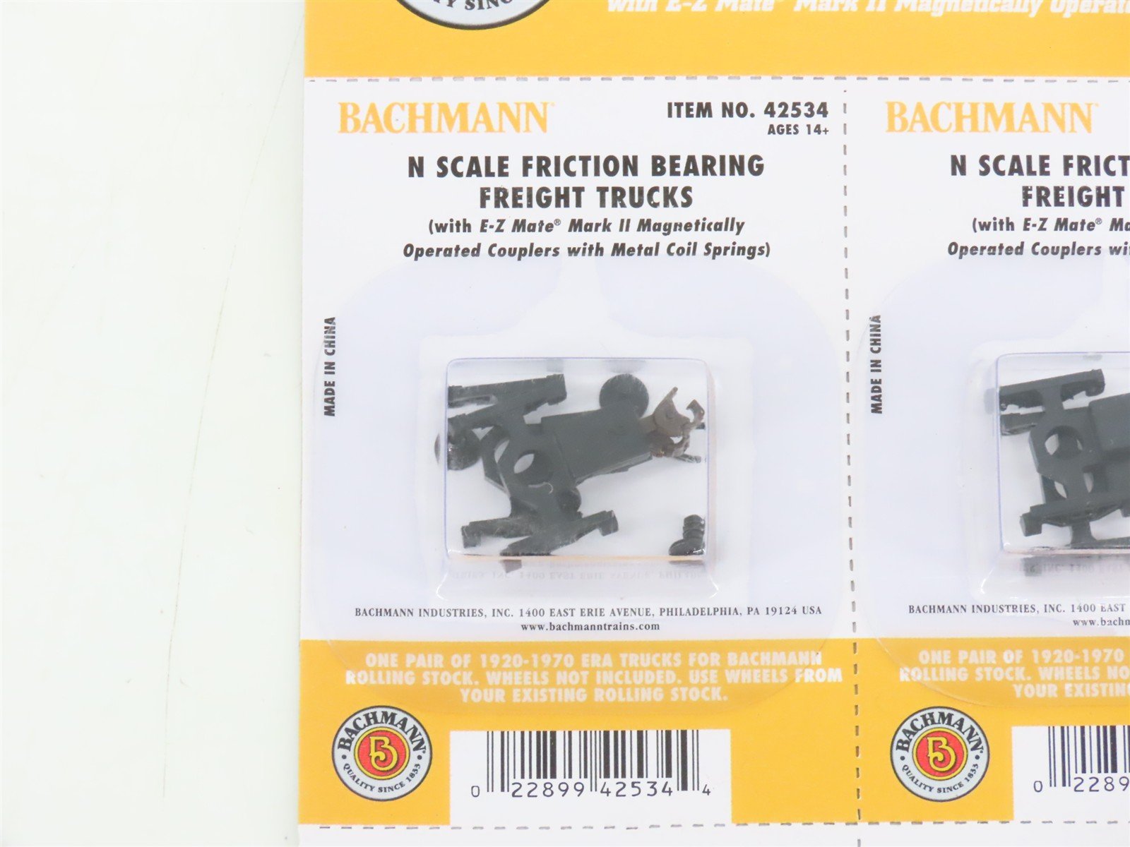 N Bachmann 42534 Friction Bearing Freight Trucks w/ Knuckle Couplers - 12 Pairs