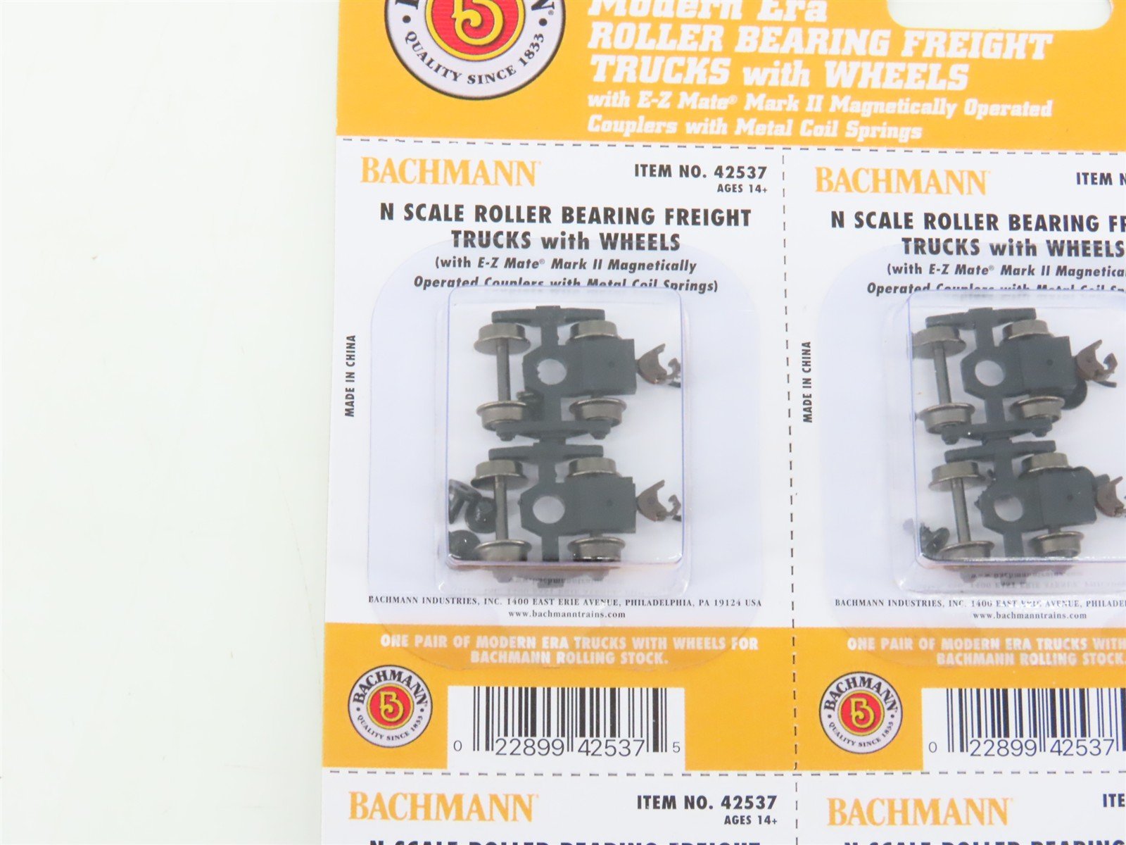 N Bachmann 42537 Roller Bearing Trucks w/ Couplers & Metal Wheels - 6 Pairs