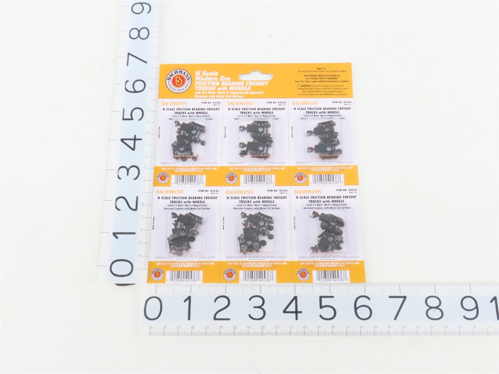 N Bachmann 42536 Friction Bearing Trucks w/ Couplers & Metal Wheels - 6 Pairs