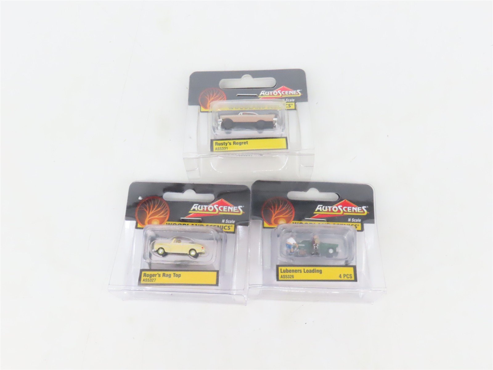 LOT of 3 N 1/160 Scale Woodland Scenics AutoScenes: Loading, Regret, & Rag Top